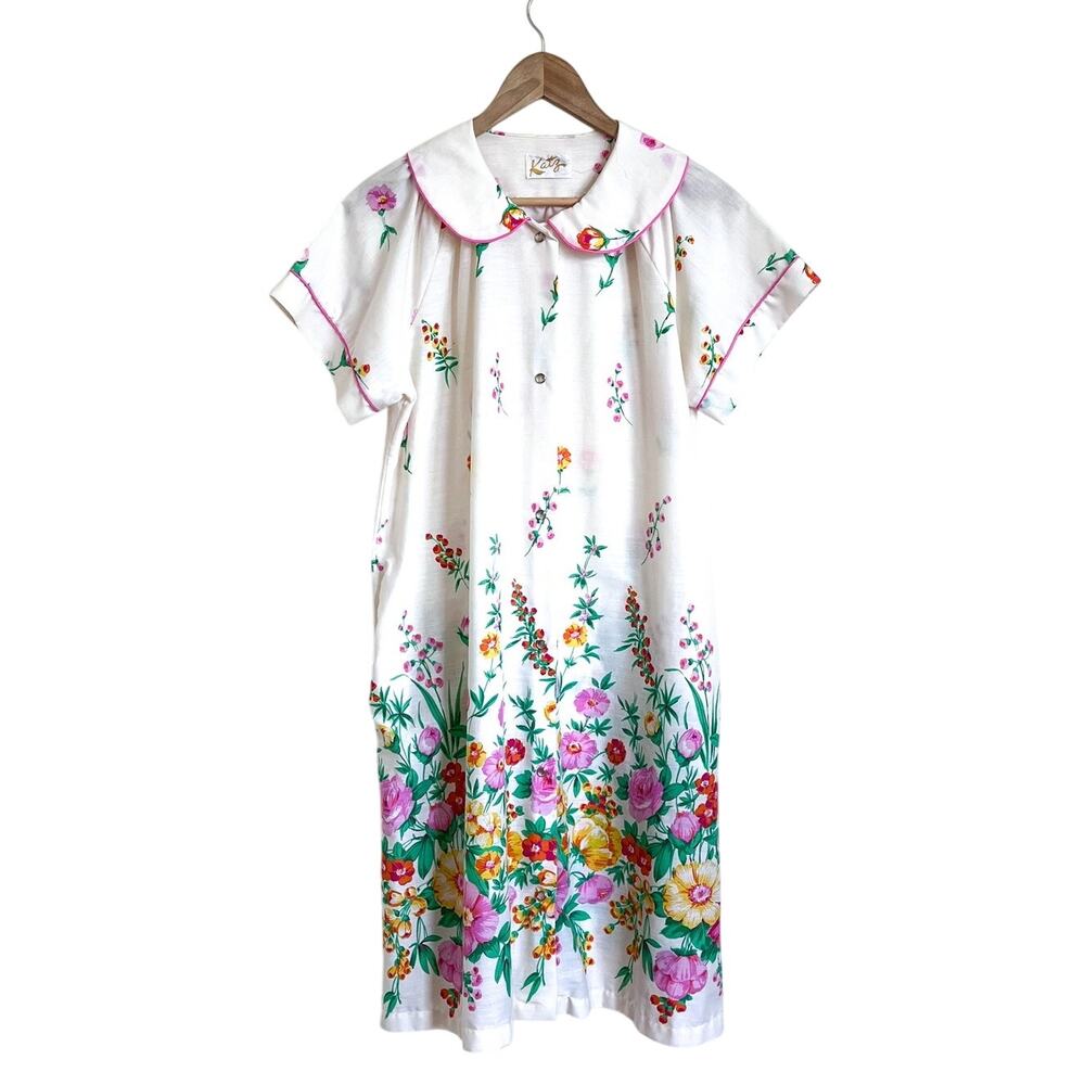 Vintage Katz Womens Cottagecore Nightgown Size‎ M Floral Pearl Snap House Dress